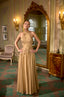 Gloria – Golden Beige Halter Couture Evening Gown with Embroidered Bodice