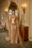 Lucy – Champagne Gold Embellished Couture Evening Gown with Sheer Cape