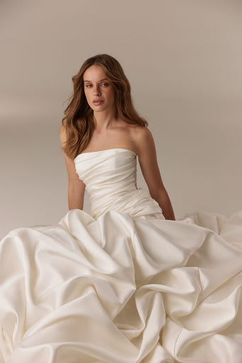 Taya draped off shoulder mermaid bridal gown