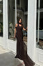 Marvin – Chocolate Brown Sequin Evening Gown with Chiffon Scarf