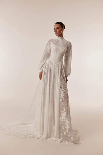 Renata high neck lace long sleeve bridal gown
