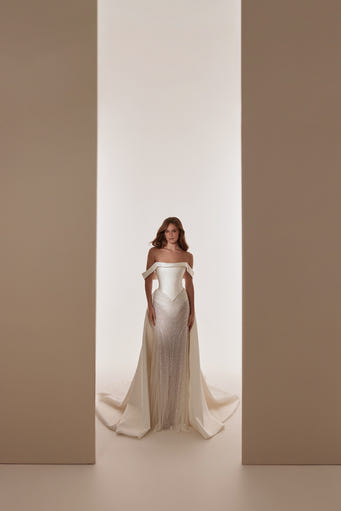 Bellamira crystal embellished couture bridal gown with overskirt