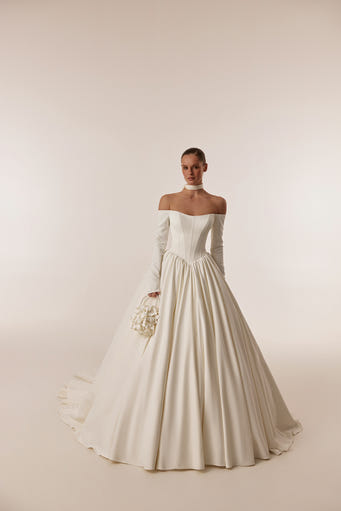 Mirella off shoulder satin royal ball gown