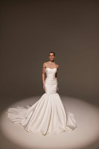 Arkadia pearl draped mermaid couture gown