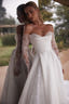 Aston Off-Shoulder Draped Corset Gown with Lace Sleeves