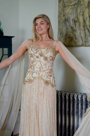 Elisara Embellished Cape Couture Gown
