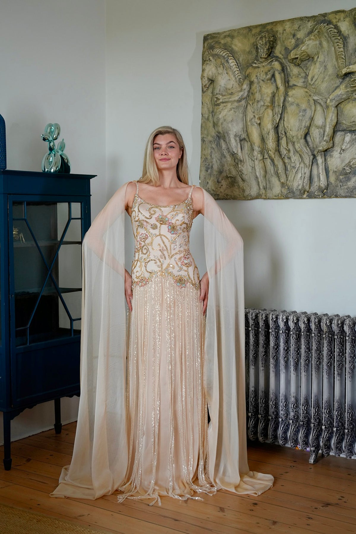 Elisara Embellished Cape Couture Gown