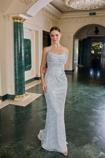 Natalia Sequin Halter Neck Evening Gown