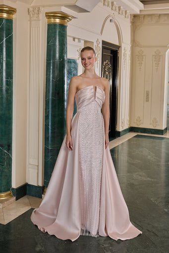Noelle Crystal Embellished Strapless Evening Gown