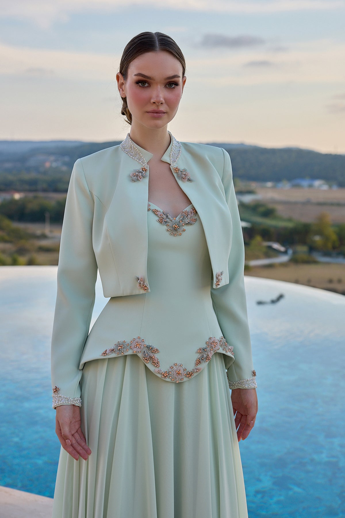 Alessia Embellished Jacket Evening Gown
