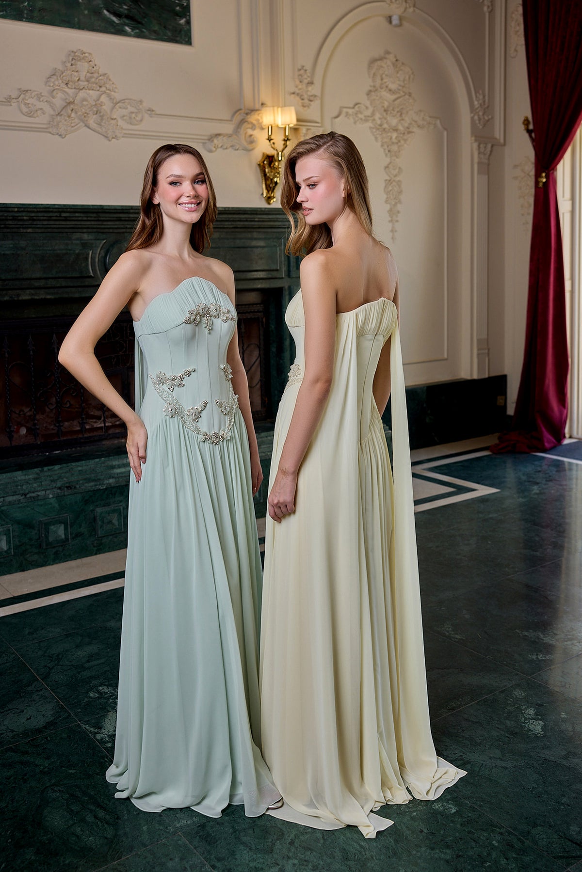 Estelle Crystal Embellished Strapless Evening Gown