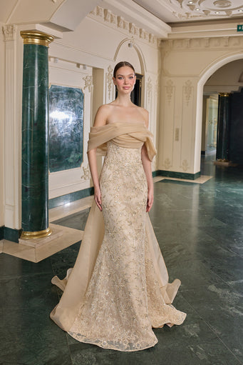 Leandra Embellished Off-Shoulder Evening Gown