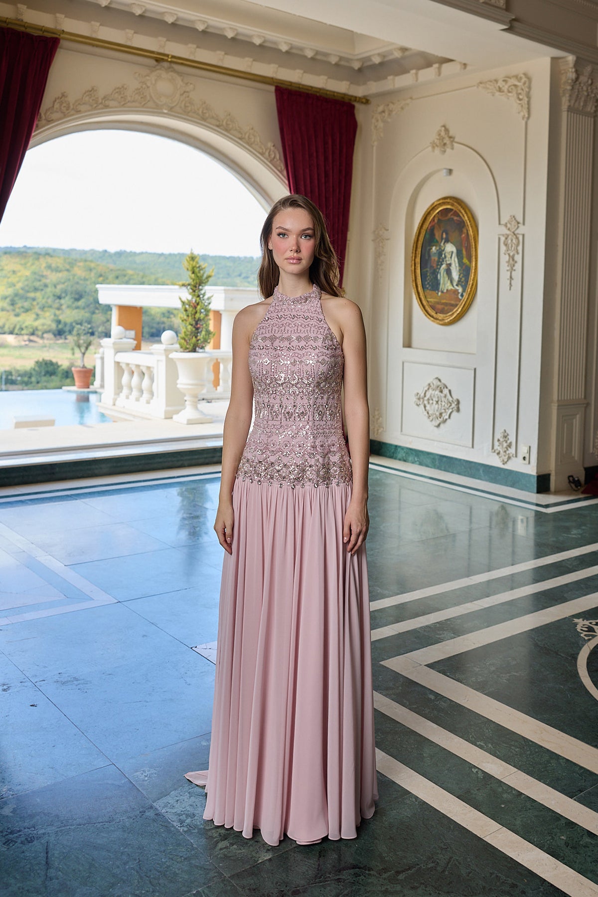 Helena Embellished Halter Neck Evening Gown