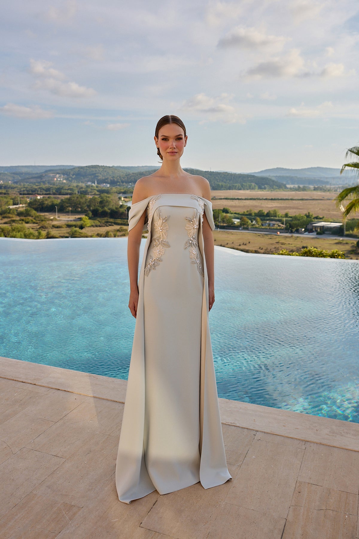 Anastasia Floral Embellished Off-Shoulder Evening Gown