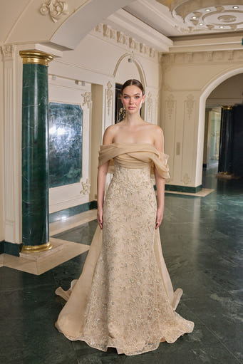 Leandra Embellished Off-Shoulder Evening Gown