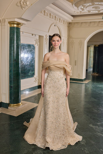 Leandra Embellished Off-Shoulder Evening Gown