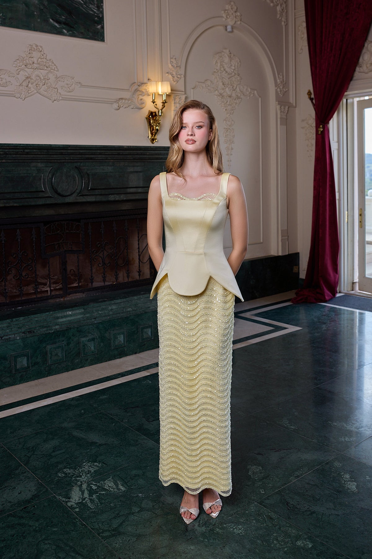 Dahlia Embellished Column Evening Dress