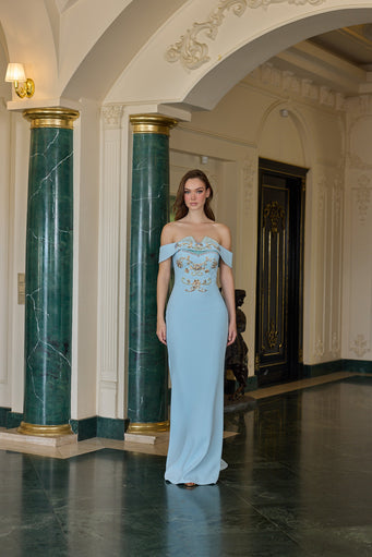 Genevieve Embellished Off-Shoulder Evening Gown