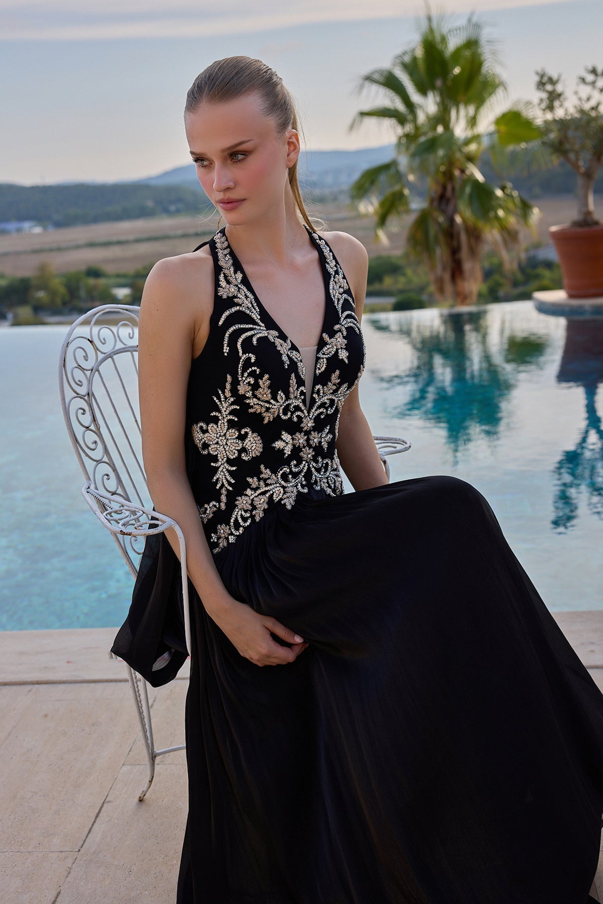 Carlotta Embellished Halter Neck Evening Gown