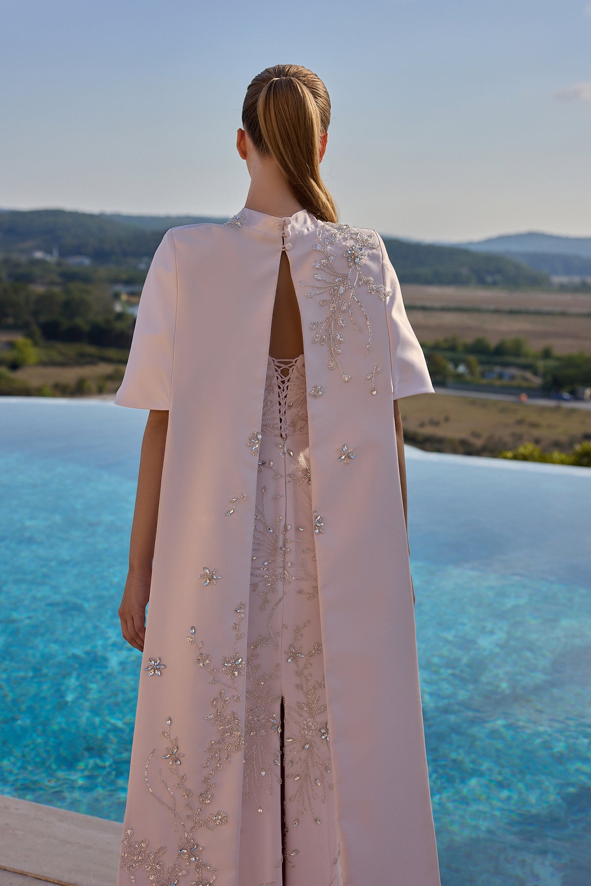 Cecelia Embellished Cape Evening Dress