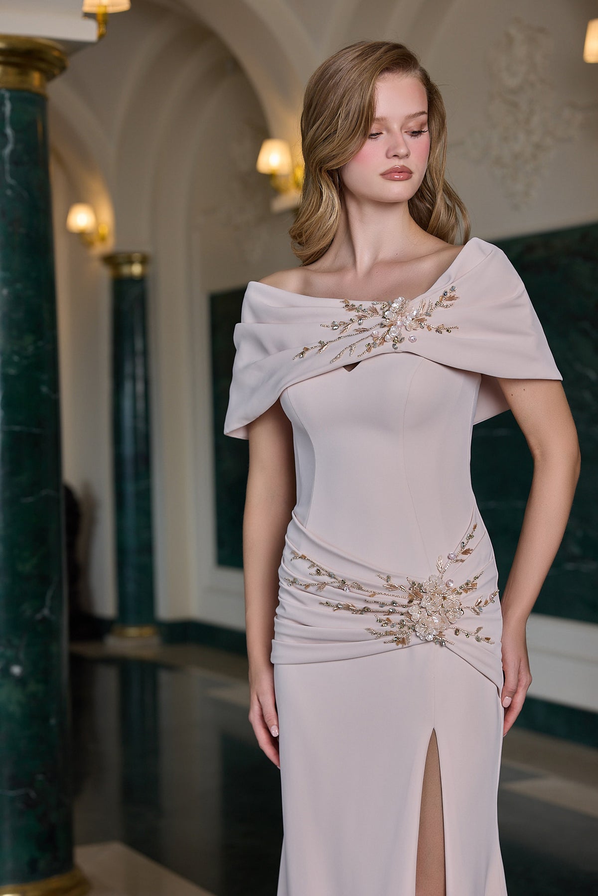 Iliana Embellished Off-Shoulder Evening Gown