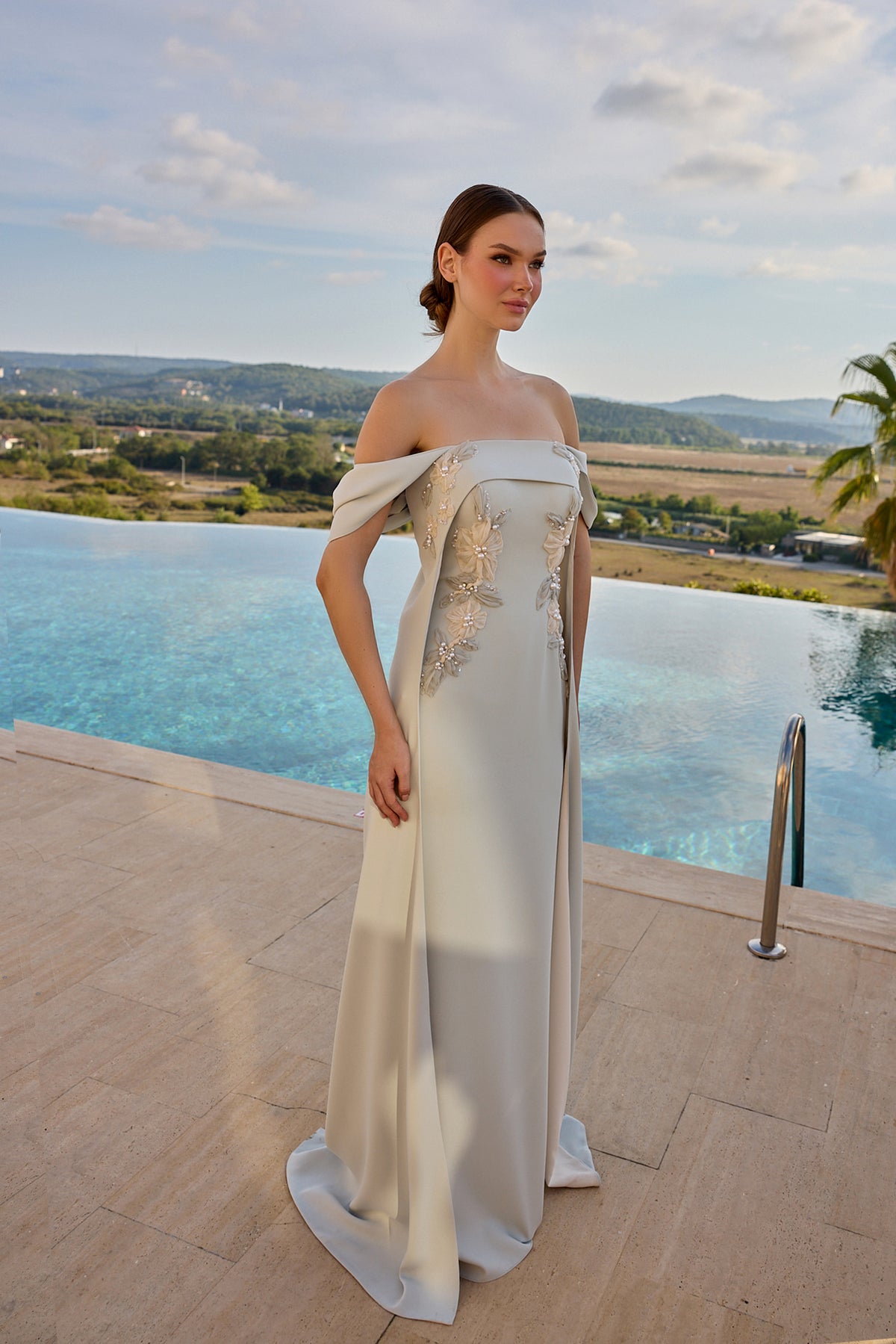 Anastasia Floral Embellished Off-Shoulder Evening Gown