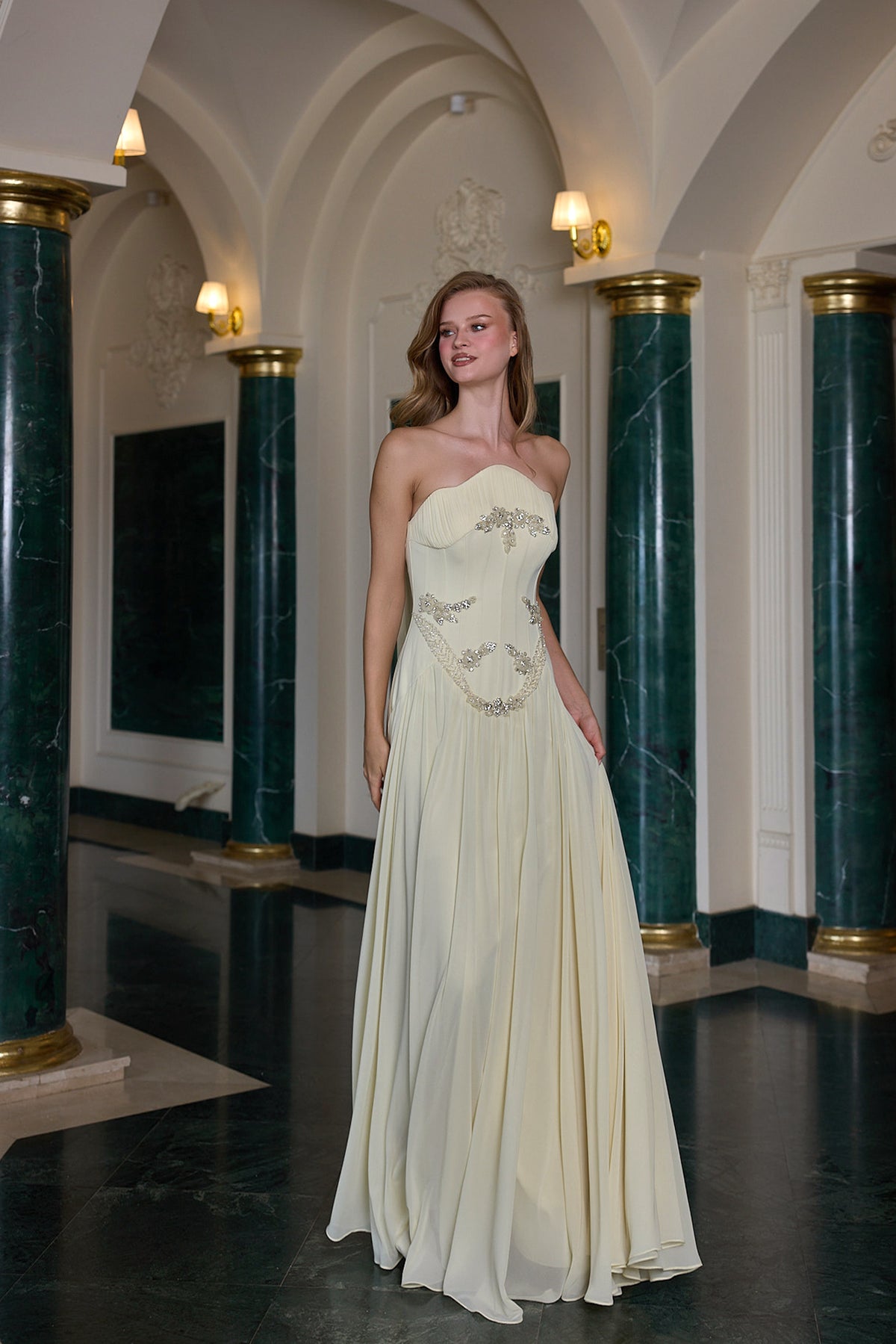 Estelle Crystal Embellished Strapless Evening Gown