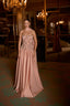 Fern – Rose Blush Embellished Strapless Couture Evening Gown with Draped Neck Detail