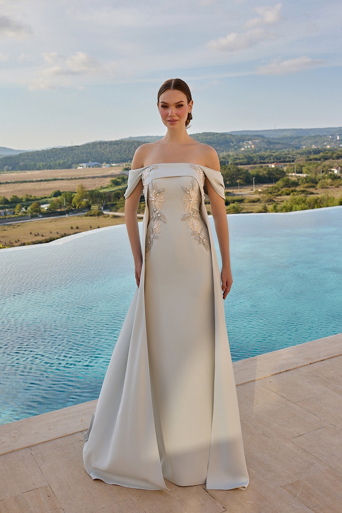 Anastasia Floral Embellished Off-Shoulder Evening Gown