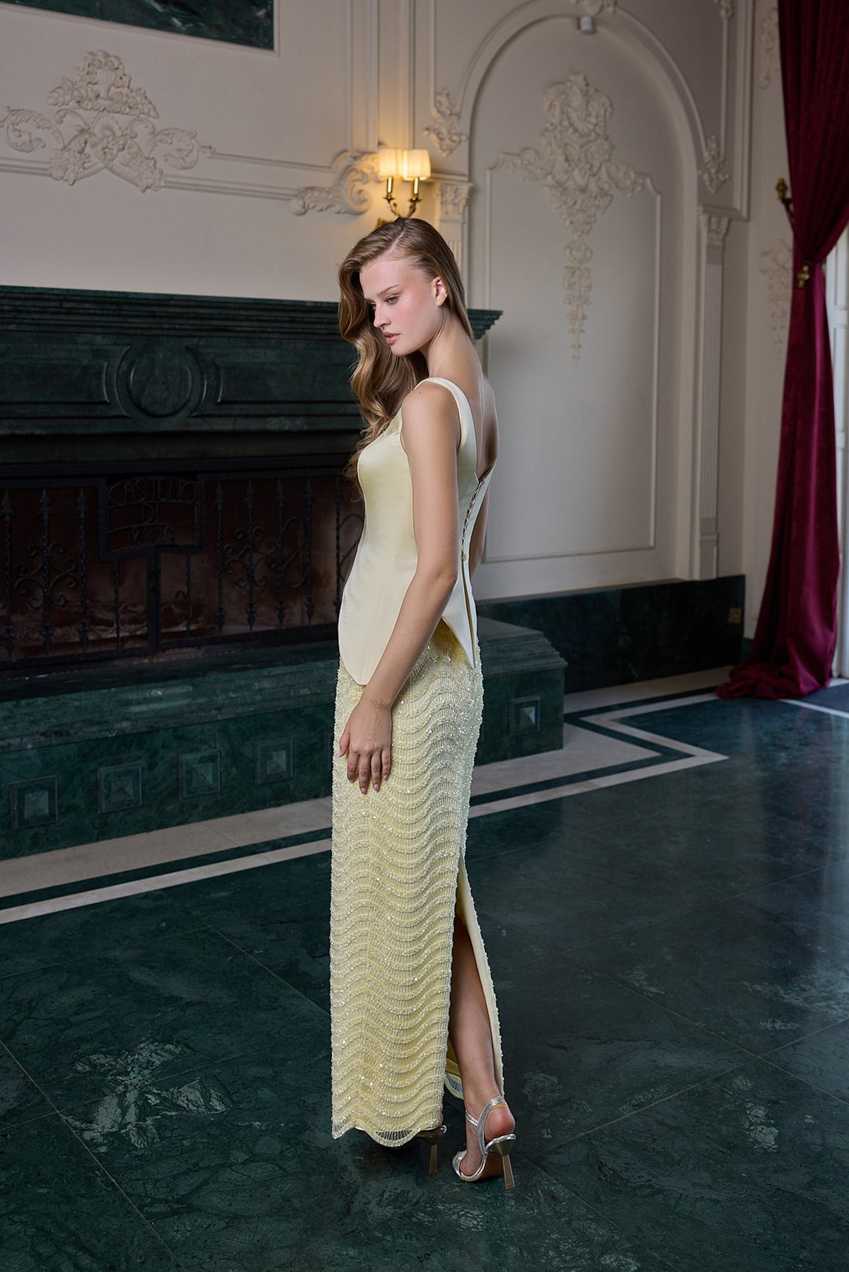 Dahlia Embellished Column Evening Dress