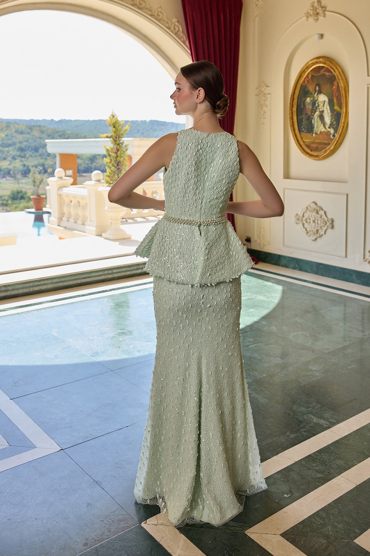 Margaux Embellished Peplum Evening Gown