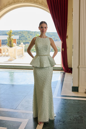Margaux Embellished Peplum Evening Gown