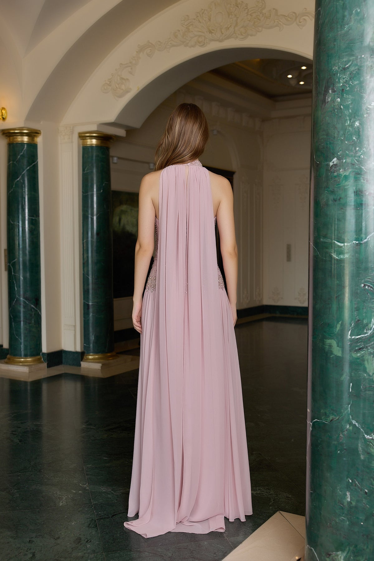 Helena Embellished Halter Neck Evening Gown