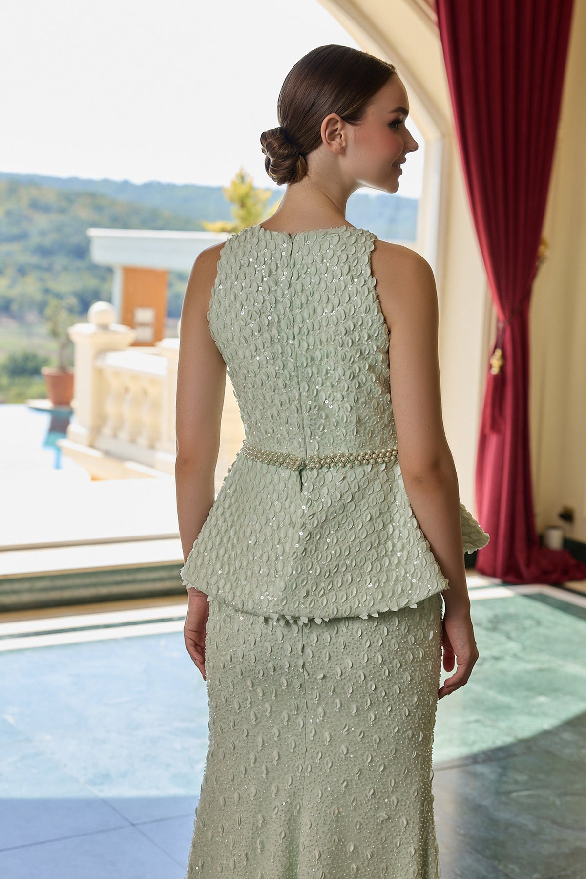 Margaux Embellished Peplum Evening Gown