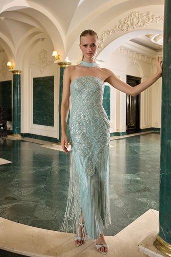 Paloma Embellished Fringe Strapless Evening Gown
