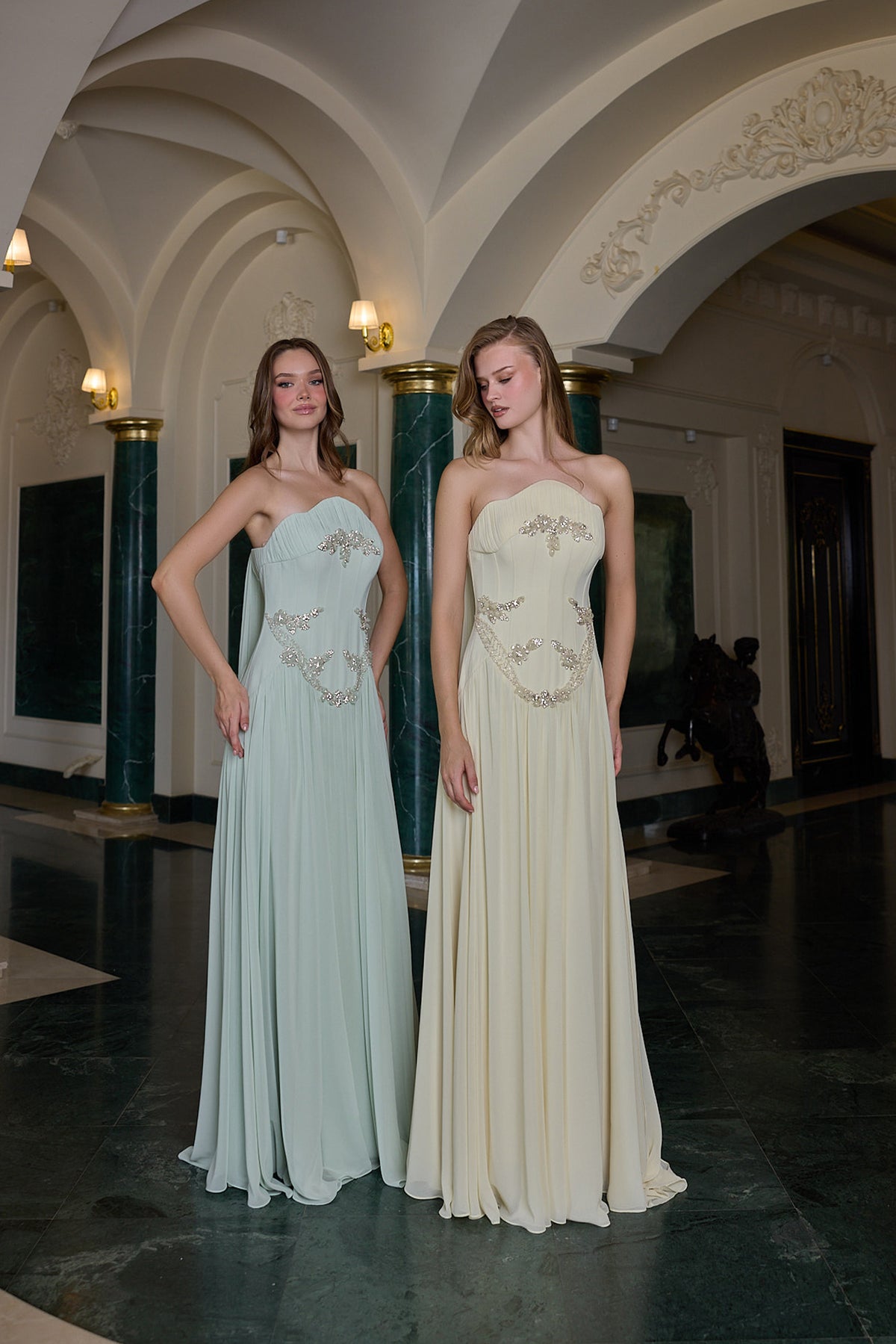 Estelle Crystal Embellished Strapless Evening Gown