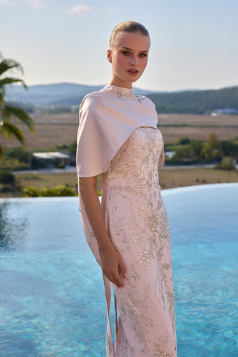 Cecelia Embellished Cape Evening Dress