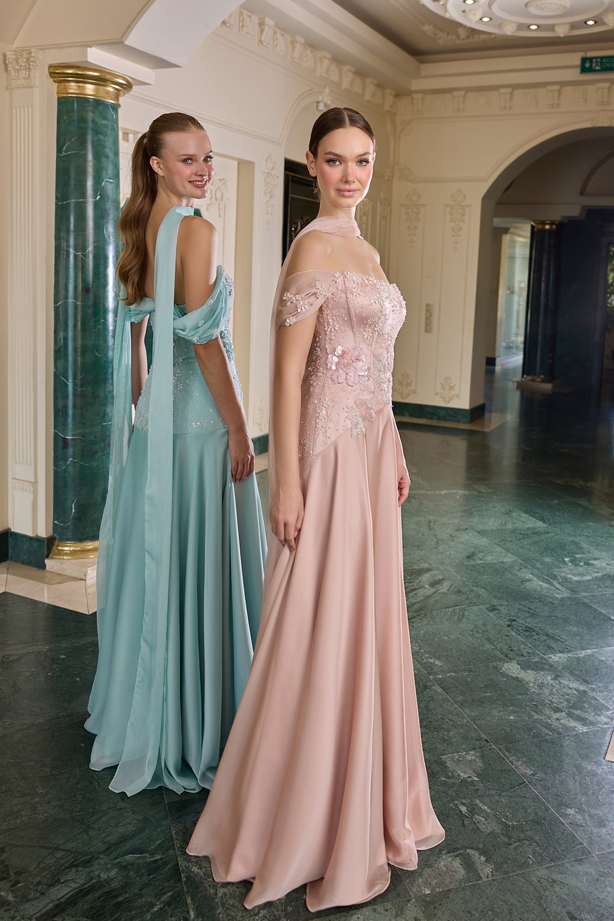 Odessa Floral Embellished Off-Shoulder Evening Gown