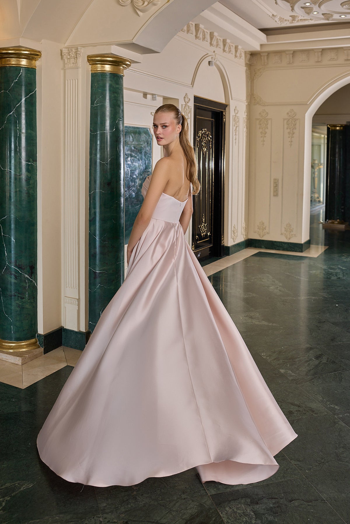 Noelle Crystal Embellished Strapless Evening Gown
