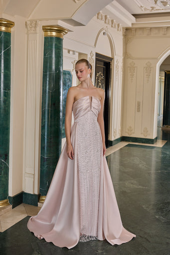 Noelle Crystal Embellished Strapless Evening Gown