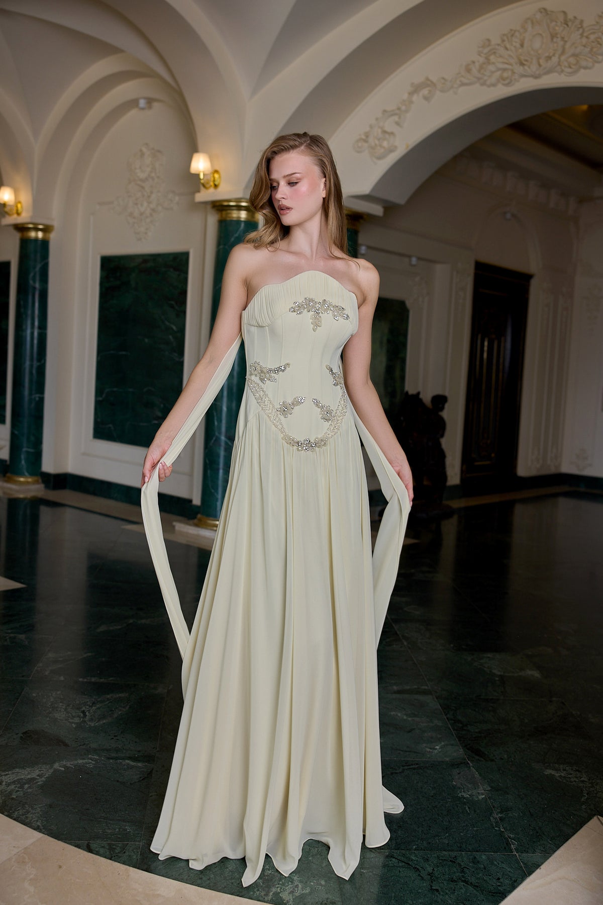 Estelle Crystal Embellished Strapless Evening Gown