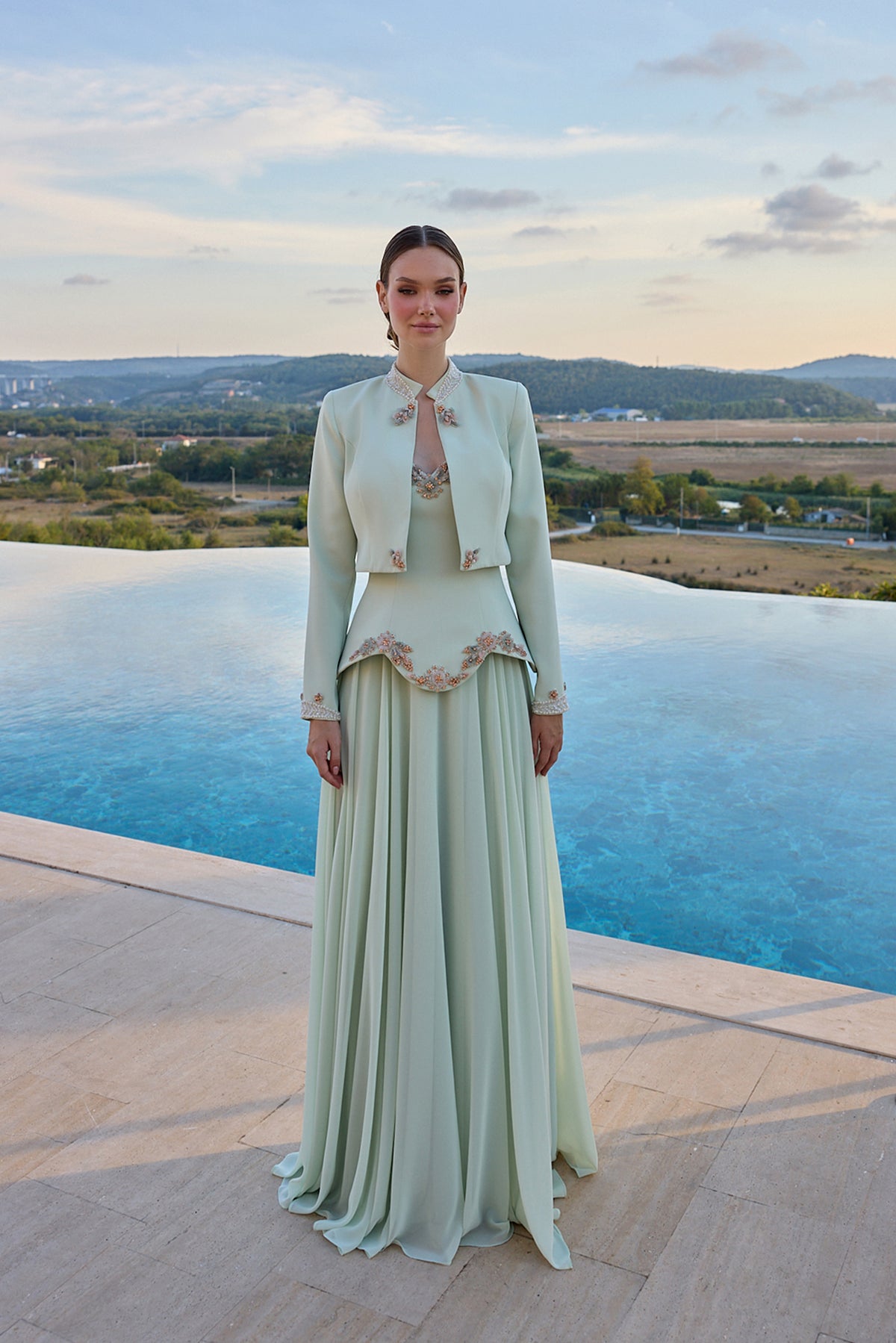 Alessia Embellished Jacket Evening Gown
