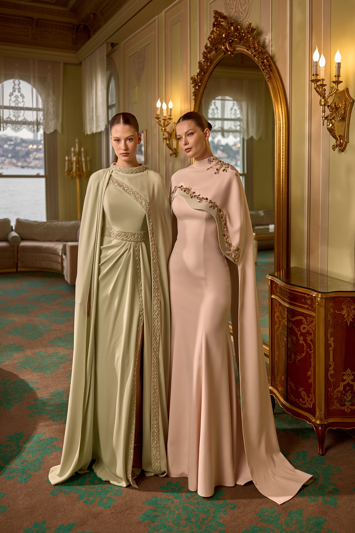 Gemma Embellished Cape Sleeve Modest Evening Gown