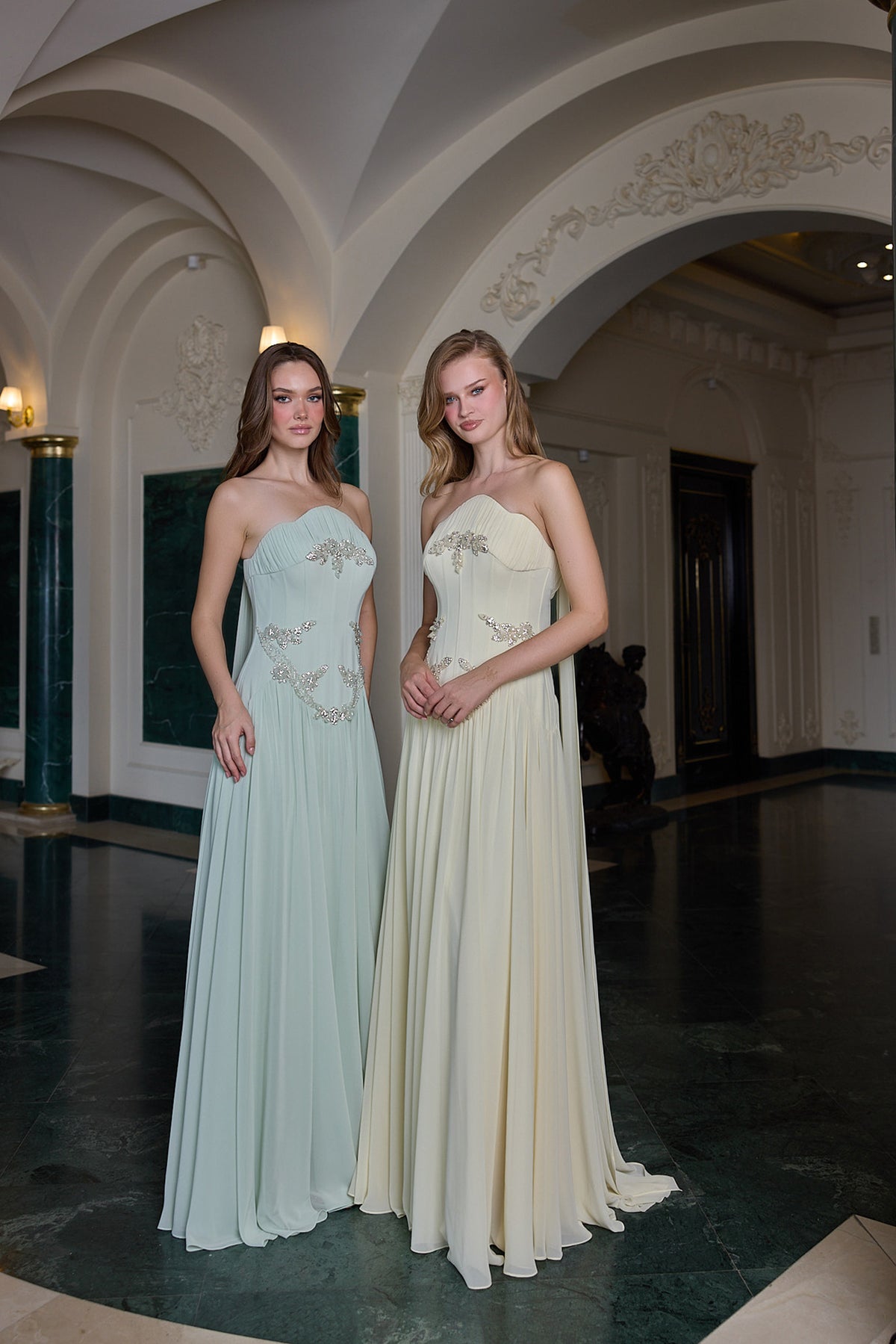 Estelle Crystal Embellished Strapless Evening Gown