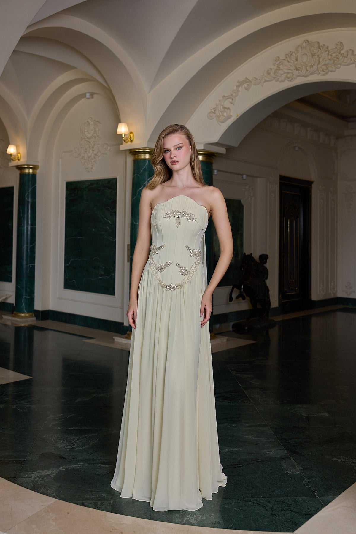 Estelle Crystal Embellished Strapless Evening Gown
