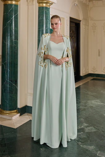 Leonie Gold Embellished Cape Evening Gown