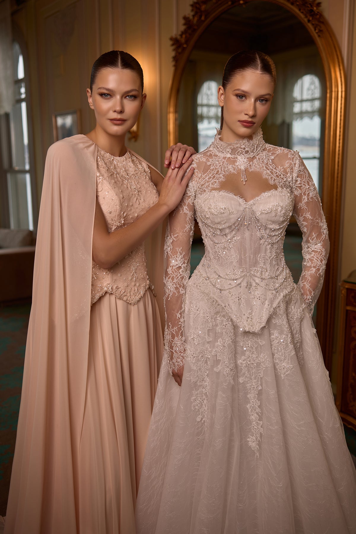 Eileen Embroidered Modest Evening Gown with Cape Detail