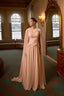 Eileen – Blush Nude Couture Evening Gown with Embellished Bodice and Flowing Cape