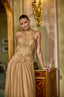 Gloria – Golden Beige Halter Couture Evening Gown with Embroidered Bodice