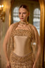 Lucy – Champagne Gold Embellished Couture Evening Gown with Sheer Cape